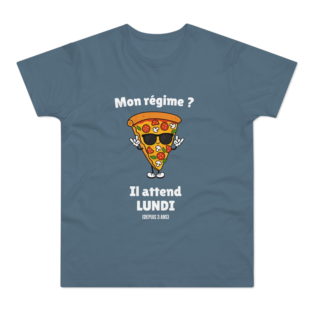 T-shirt Homme Humoristique « Mon Régime ? Il Attend Lundi » – Motif Pizza Drôle