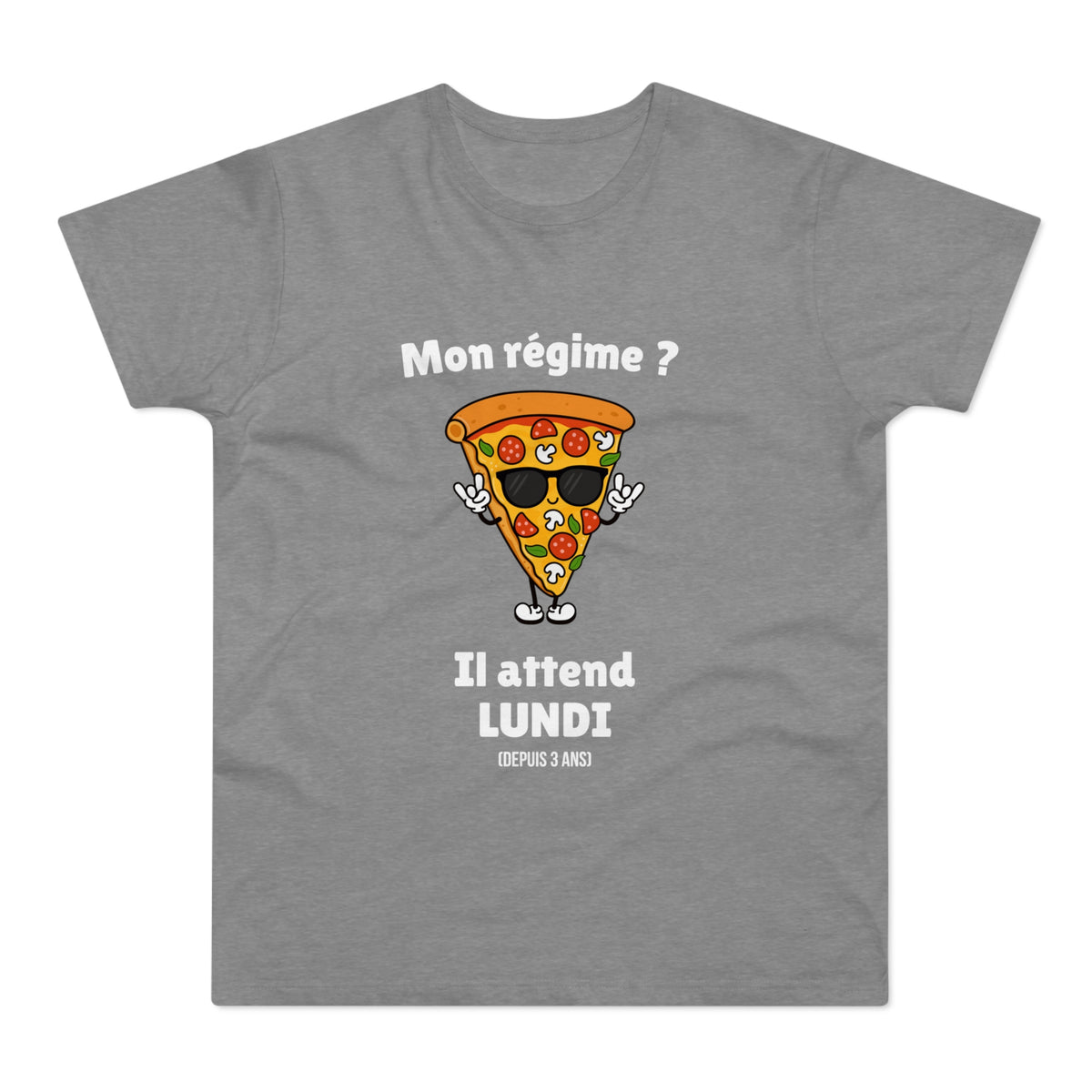 T-shirt Homme Humoristique « Mon Régime ? Il Attend Lundi » – Motif Pizza Drôle