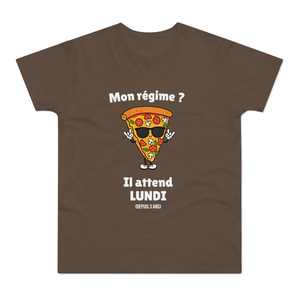 T-shirt Homme Humoristique « Mon Régime ? Il Attend Lundi » – Motif Pizza Drôle