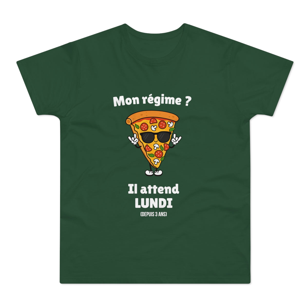 T-shirt Homme Humoristique « Mon Régime ? Il Attend Lundi » – Motif Pizza Drôle