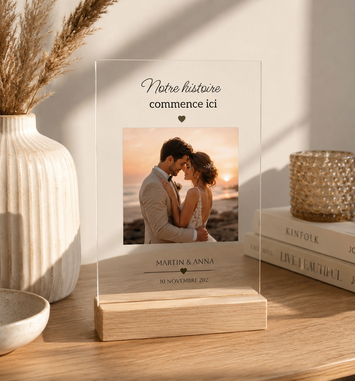 Plaque Photo Acrylique Personnalisée – Photo, Prénoms & Date | Cadeau Couple