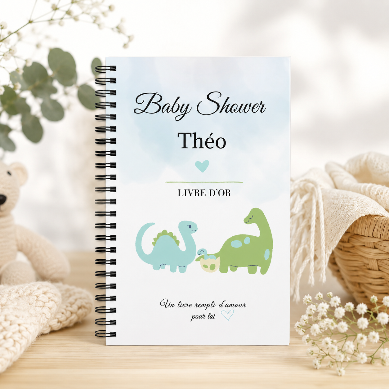 Livre d’or Baby Shower à spirale personnalisé garçon