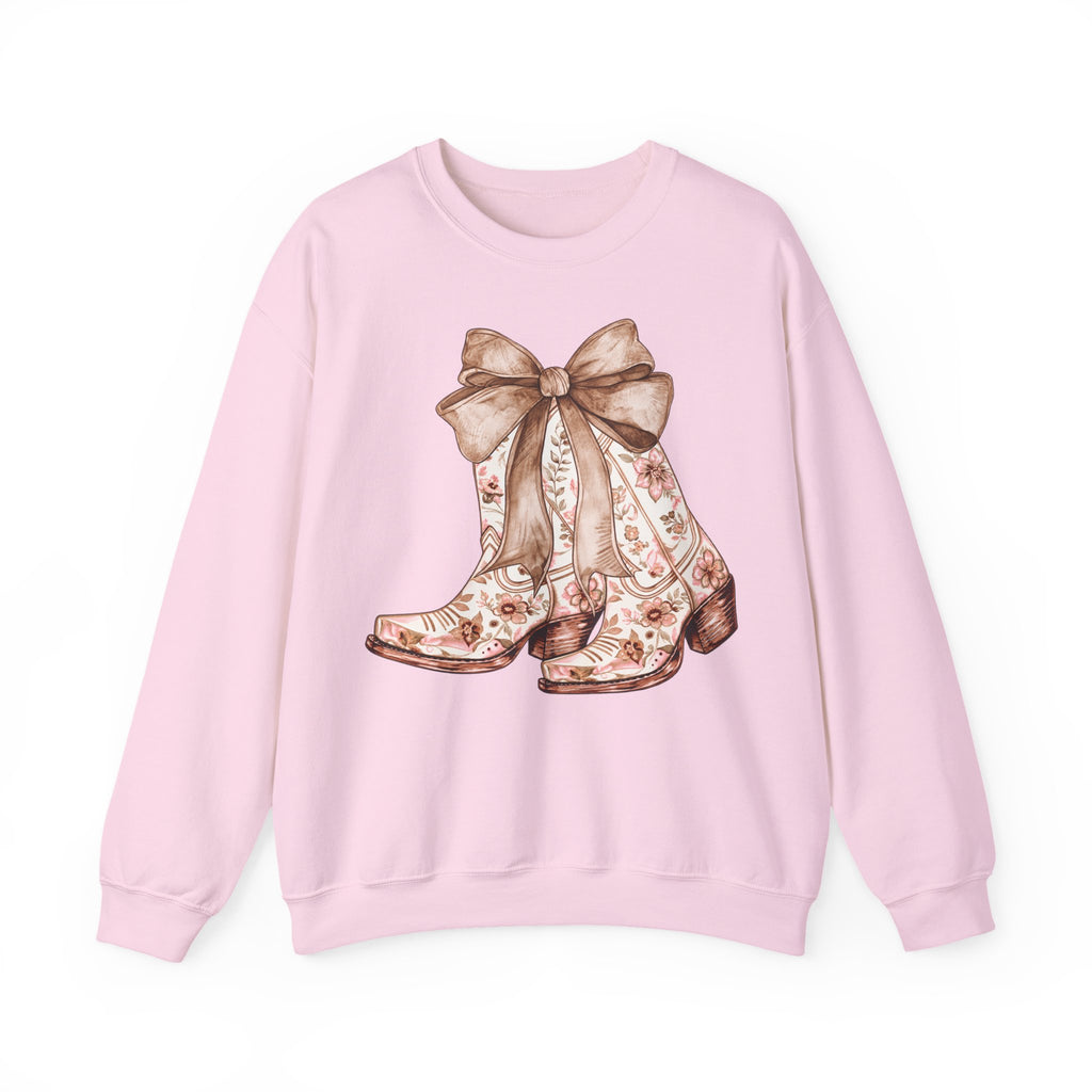 Sweat Western Bohème – Bottes Fleuries & Nœud Vintage