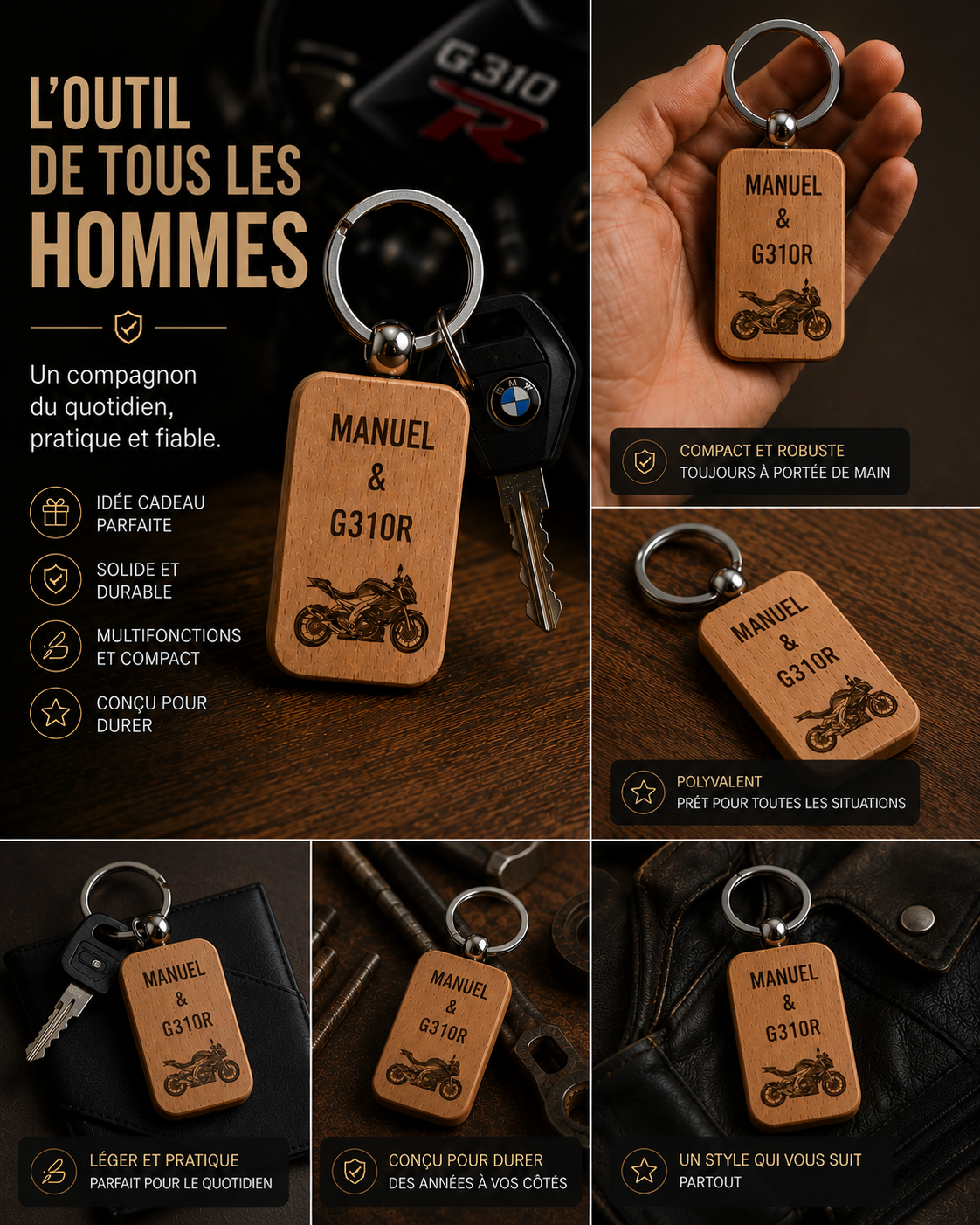 Porte-clés en Bois Gravé Personnalisé