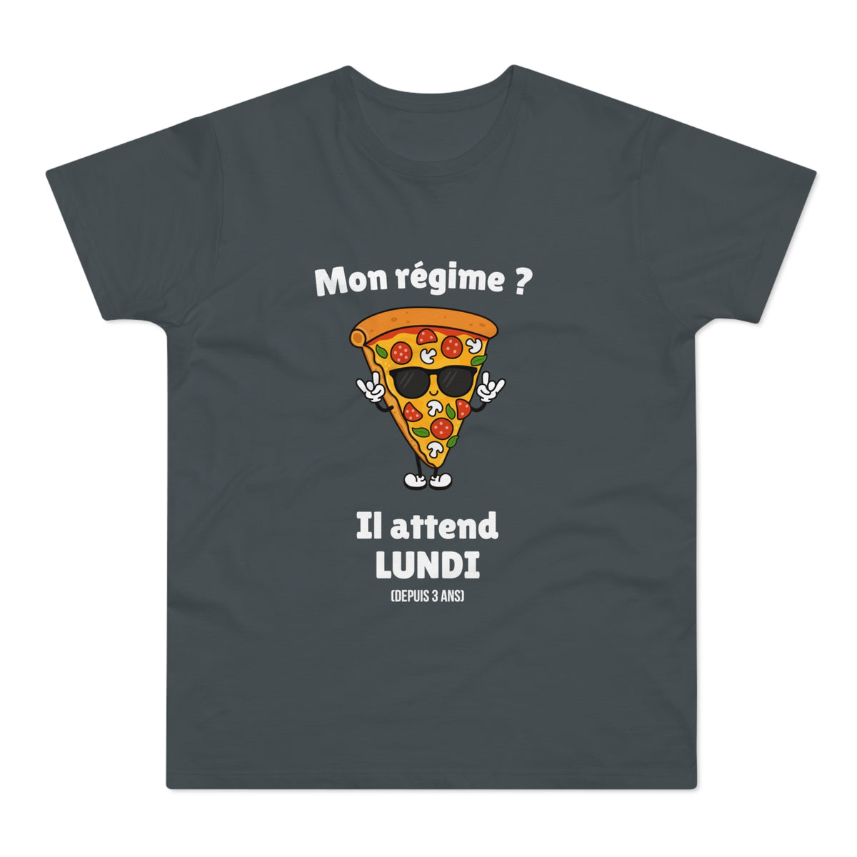 T-shirt Homme Humoristique « Mon Régime ? Il Attend Lundi » – Motif Pizza Drôle