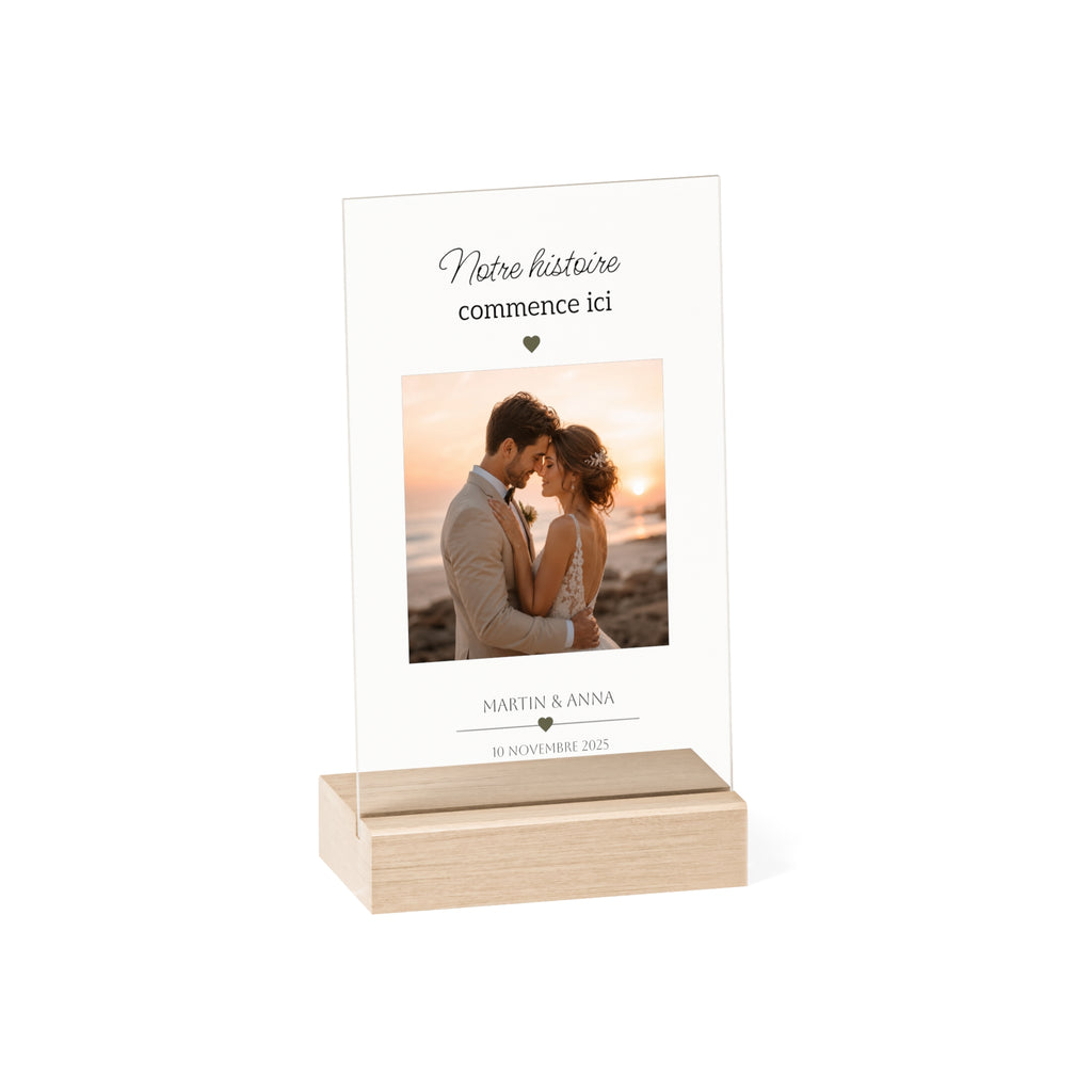 Plaque Photo Acrylique Personnalisée – Photo, Prénoms & Date | Cadeau Couple