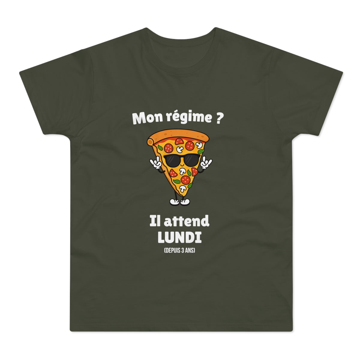 T-shirt Homme Humoristique « Mon Régime ? Il Attend Lundi » – Motif Pizza Drôle