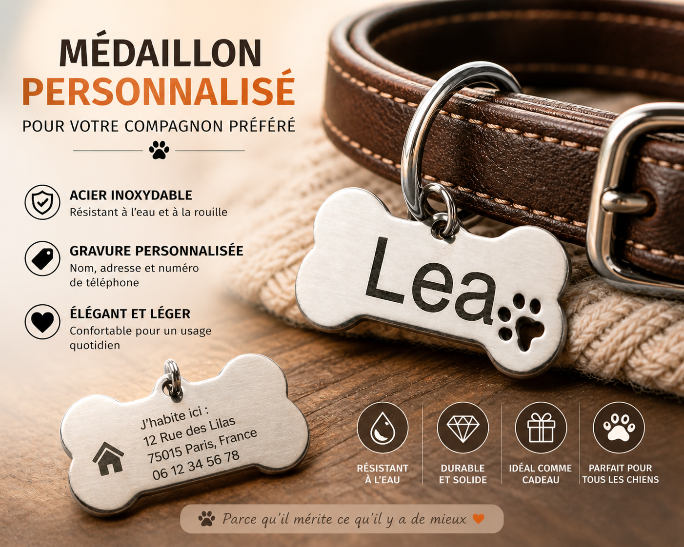Médaillon Personnalisé pour Chien avec Nom
